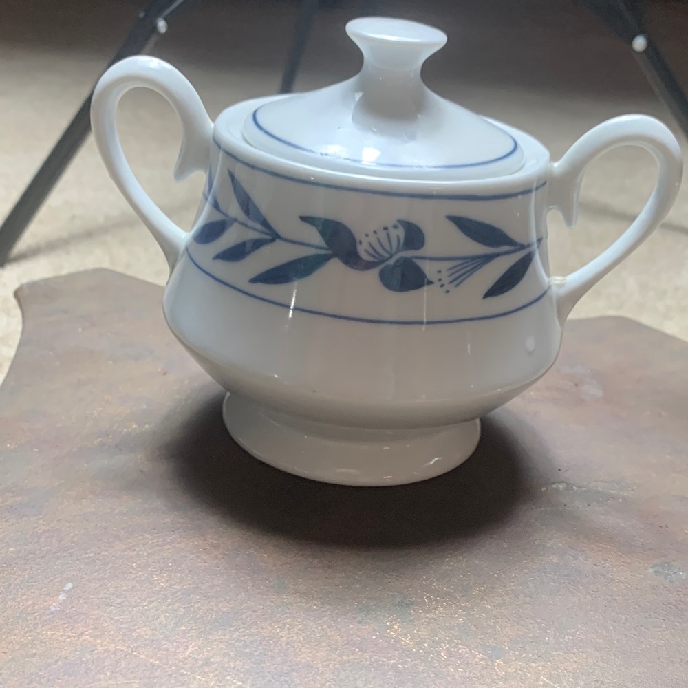 Blue and White Floral Porcelain Sugar Bowl & lid Millenium Edition